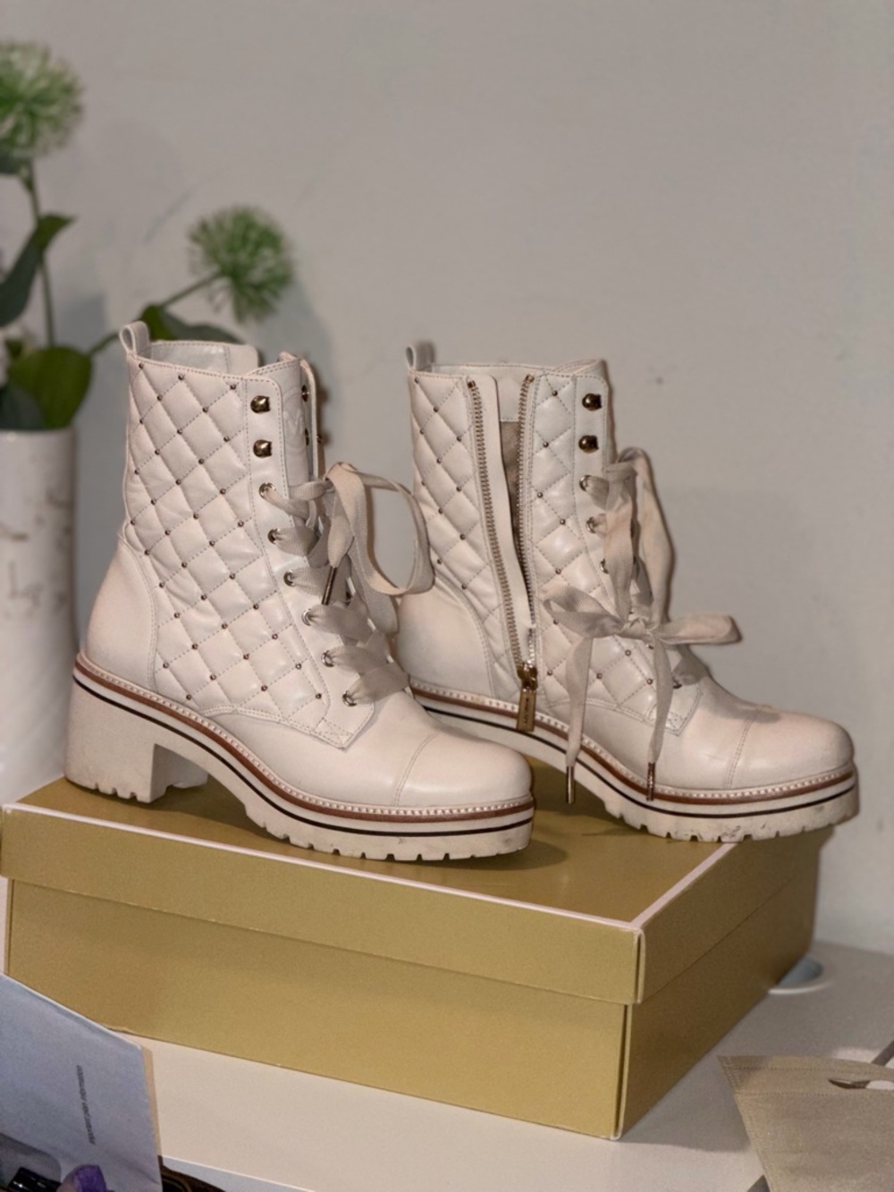 Michael Kors Tilda Cream Combat Boots